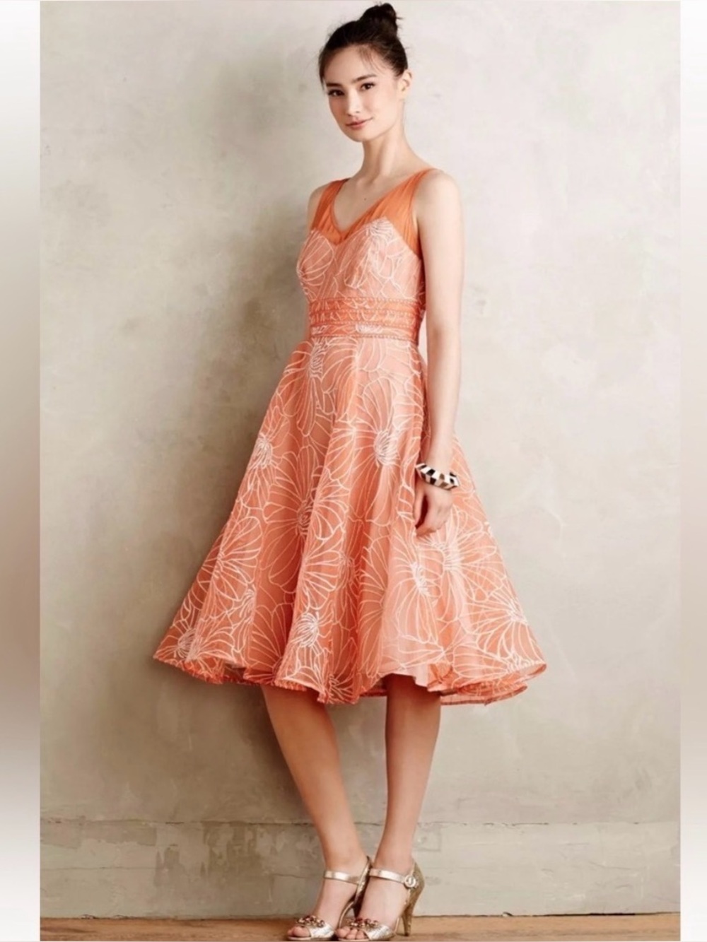 Anthropologie Embroidered Sleeveless Organza Evening Dress